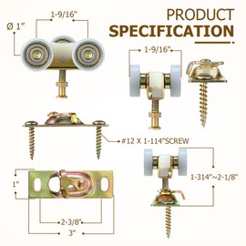 Gulfmew 2 Pack Pocket Door Roller Hardware 1 Inch Sliding Pocket Door Rollers Hanger Rollers Wheels Kit Compatible with Johnson Part 1125 1500 Hardware Kit with Pocket Door Wrench and Screws