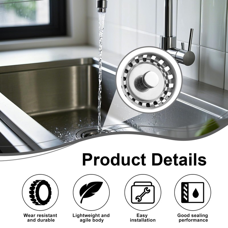 Kitchen Sink Basket Strainer Plug, 52mm Mini Stainless Steel Kitchen