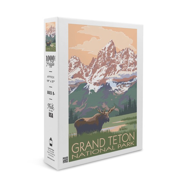 Grand Teton National Park, Wyoming, Moose and Mountains (1000 Piece Puzzle, Size 19x27, Challenging Jigsaw Puzzle for Adults and Family, Made in USA)