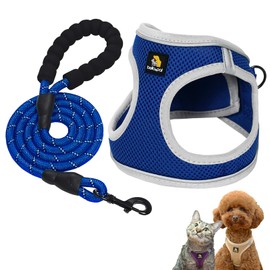 BELLA & PAL Step in Vest Harness for Small and Medium Dogs, No Pull Small Dog Harness with Leash Set, Comfortable Air Mesh Dog Vest Harness with Reflective Strip (Sapphire(Round Rope), S)