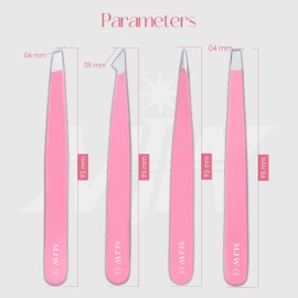 MJW Eyebrow Tweezers Set – 4 Pcs Stainless Steel Pink Tweezer for Eyebrow Plucking – Ideal Precision Tweezers for Ingrown and Facial Hair Removal for Men and Women, Splinter Removal Kit