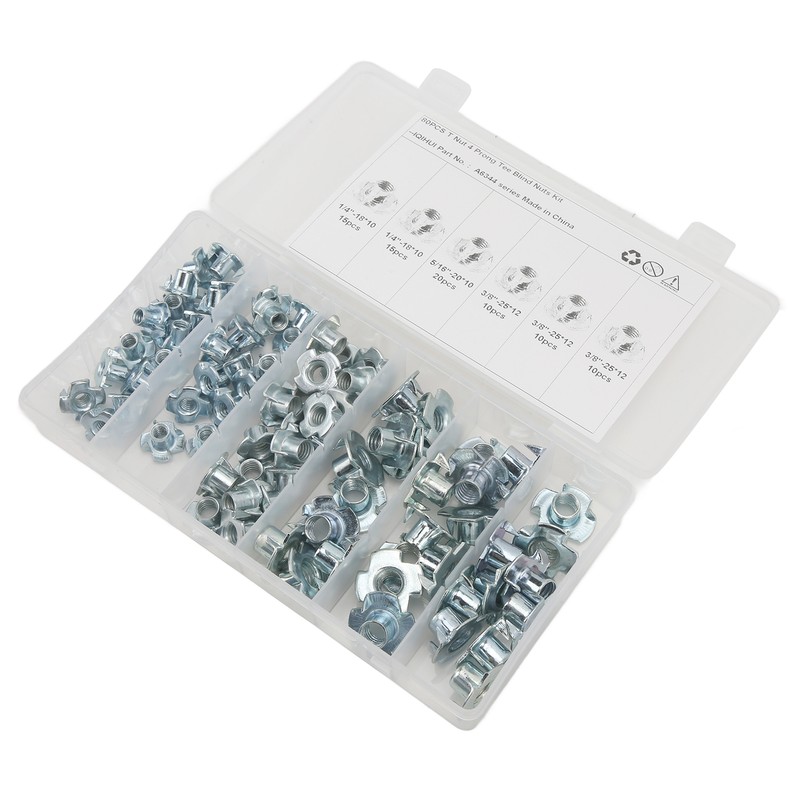 80Pcs T Nuts Carbon Steel Galvanized Layer Rust Resistant Sturdy