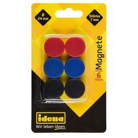 IDENA 377026 Magnets, Set of 6, Diameter, 2 blau | 2 rot | 2 schwarz