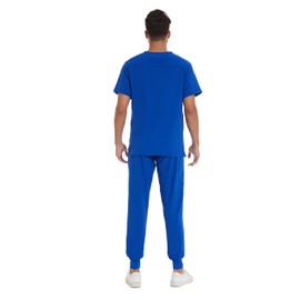COZYFIT Men Scrubs Set — Stretch V-Neck Scrub Top & Jogger Pant with 8 Pockets, Yoga Waistband, Anti-Wrinkle Scrubs for Men
