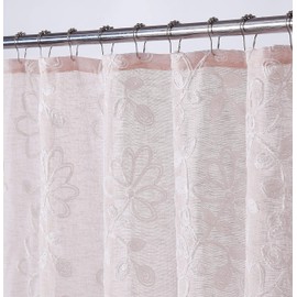 Dainty Home Bathroom 3D Stella Floral Chenille Linen Look Bath Shower Curtain 70" x 72" Water Resistant Polyester Blend Fabric Washable Perfect Cloth Shower Curtain Decor for Stylish Bathrooms