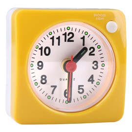 Small Travel Alarm Clock, Silent Analogue Non Ticking Clocks with Snooze Nightlight Function Bedside No Tick Quiet Large Display Mini Alarm Clock for Heavy Sleepers, glow in the dark, 6cm (Yellow)