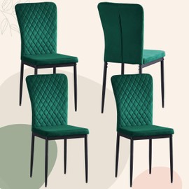 FENZARD Modern Black Velvet High Back Dining Chairs, Set of 6 with Metal Frame and Lattice Design for Living Room, Dining Room