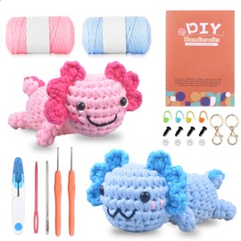 Crochet Kit for Beginners Adults - 2 PCS Axolotls Crochet Kit with Step-by-Step Video Tutorials, Beginner Knitting Set for Teen, Amigurumi Crocheting Animal Kits, DIY Art Craft, Great Gifts for Girls