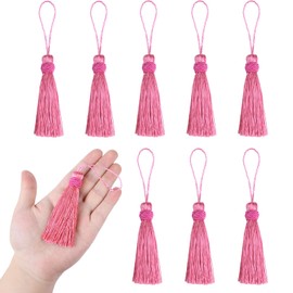 HedongHexi - 8 borlas pequeñas de 15,5 cm (6 pulgadas) de hilo sedoso con lazo de cordón de 2.5 pulgadas para hacer joyas, recuerdos, marcadores, accesorios de manualidades (rosa, 8P)