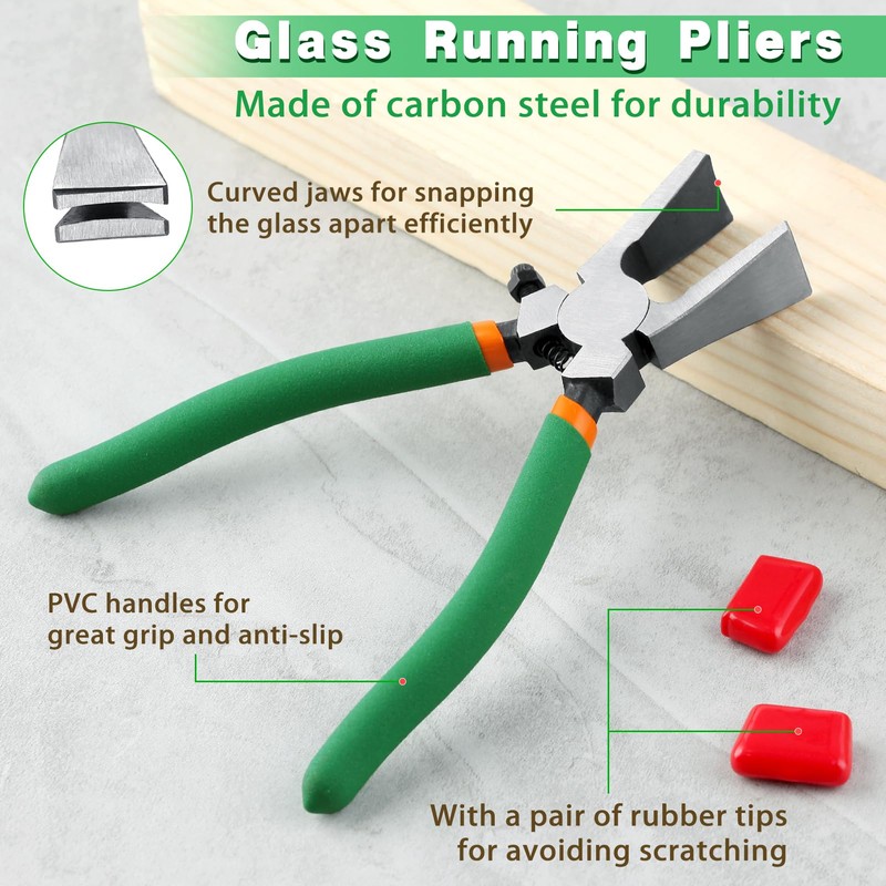 LEONTOOL 6-Inch Glass Running Pliers with Rubber Tips for Key