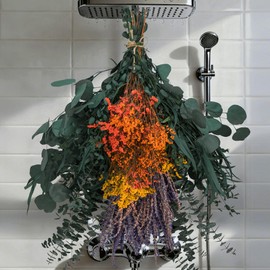 130 PCS Mixed Dried Real Preserved Eucalyptus Lavenders Bundles for Shower, 17" Natural Shower Hanging Silver Dollar Eucalyptus Leaves Stems, for Home Spa, Bathroom & Wedding Decor