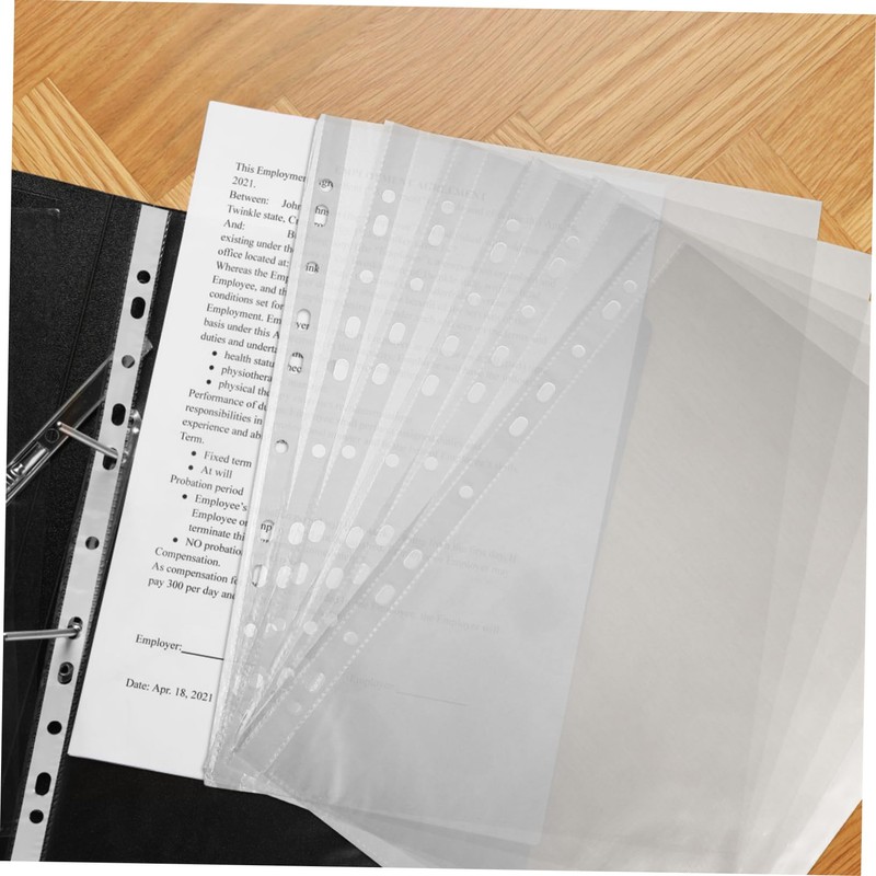 Tofficu 11 Hole Punched Binder Sheet Protectors 100pcs Plastic Binder