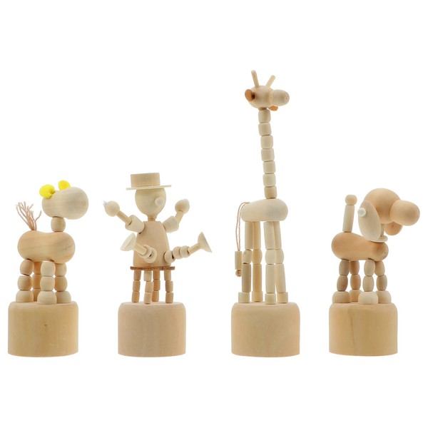 4Pcs Dancing Rocking Giraffe Finger Puppets, Giraffe Thumb Push Puppets, Finger Puppets, Wooden Giraffe Figurine Toys, Wooden Push Up Toys (Mixed Style)
