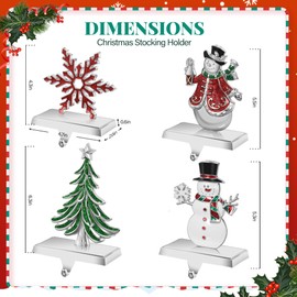 Loncaster Set of 4 Christmas Stocking Holders for Mantle, Christmas Tree Weighted Stocking Holder, Snowflakes Stocking Hangers for Mantle,Christmas Stocking Holder for Fireplace Christmas Decorations