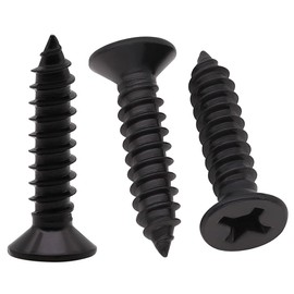 RoyceMart #6 x 3/8" (100 Pack) Stainless Steel Phillips Flat Head Wood Screws, Stainless Steel 304 (18-8), Flat Head Sheet Metal Screws Self Tapping Screws, Black Coated