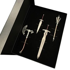 Game Set of 4 Skyrim Weapon Box Metal Knife Steel Sword Skyforged Axe Mace Dagger Knife Collection Cosplay Prop Backpack Decoration Desktop Decoration