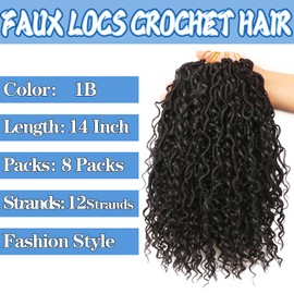 Faux Locs Crochet Hair Extensions Soft Locs Crochet Braids Hair Extensions for Braiding Hair Goddess Braids Extensions Hair Butterfly Locs (#1B, 14Inch (Pack of 8))