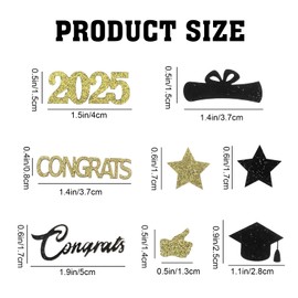 100Pcs Graduation Confetti 2025, Glitter Graduation Confetti, Class of 2025 Confettis, Gold Black Graduations Cap Diploma Table Scatters Decorations for Graduations Party Supplies