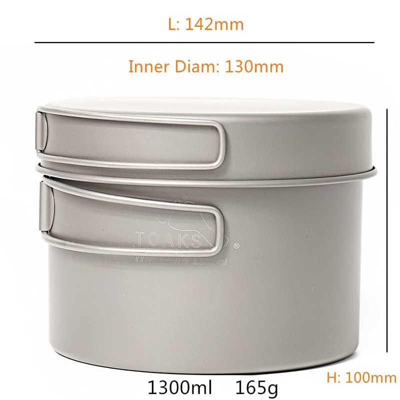TOAKS Titanium 1300ml Pot with Pan, 1300 ml Titanium Pot