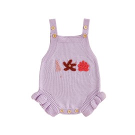 KMBANGI Newborn Toddler Baby Girl Sweater Romper Strawberry Floral Crochet Knitted Overalls Adjustable Suspender Shorts (Purple, 6-12 Months)