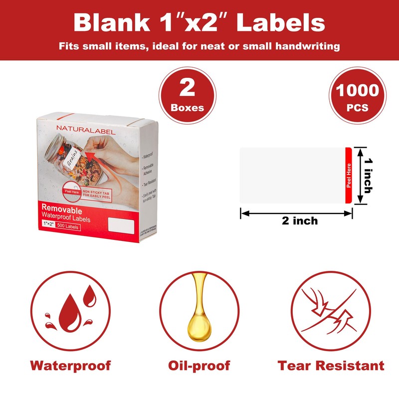 NATURALABEL 1000 PCS Blank Removable Freezer Labels with Dispenser -