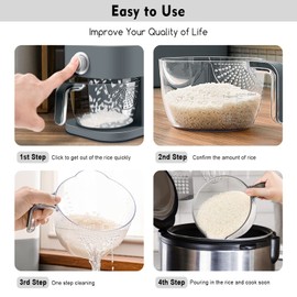 VenDotbi Rice Dispenser, 22-25 Lbs Rice Container with Measuring Cup, Upgraded Built-in Fresh Box, Cereal Dispenser Storage with Lids for Home Kitchen Pantry Rice Soybean Corn-Grey