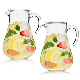 Lily's Home Set of 2 Break Resistant Plastic Pitcher, the Large Capacity Makes it Excellent for Parties, Both Indoor and Outdoor, Made in Taiwan (98 Ounces)