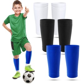 3 Pairs Children's Football Shin Guard Socks Breathable Calf Shin Guard Cover Compression Shin Guard Holder Football Socks with Pockets Shin Pads Holder