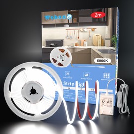 WOBANE WOBANE 2m COB LED Strip Wei?,12v Helles LED Streifen 640 LEDs,CRI90+,Flexibles LED Lichtleiste mit schalter,Fr Spiegel,Kche,Schrank,Bett,Wohnzimmer,Waschbecken,Fernseher,CE Netzteil,6000K,900Lumen