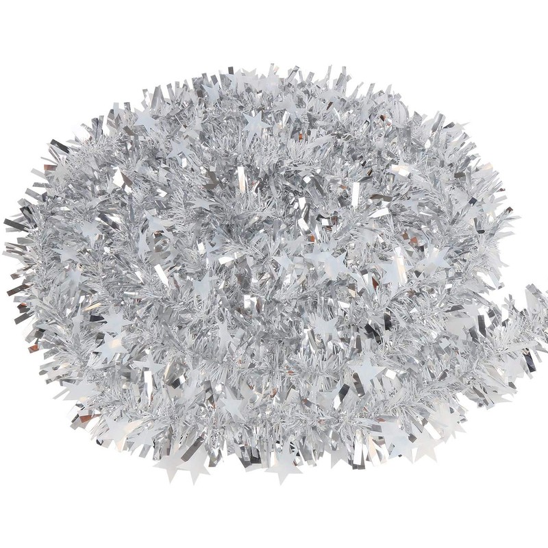 LOKIPA 10M Silver Christmas Chunky Tinsel Garland with Star for