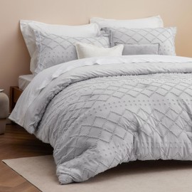 Bedsure Twin XL Comforter Set - Light Grey Comforter, Boho Tufted Shabby Chic Bedding for Kids, 2 Pieces Vintage Farmhouse Bed Set for All Seasons, Fluffy Soft Bedding with 1 Pillow Sham