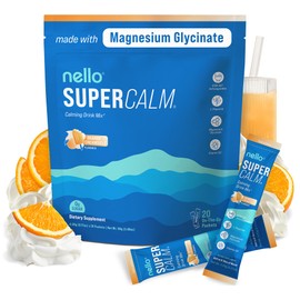 Nello Supercalm Drink Mix - Ashwagandha KSM 66, Magnesium Glycinate & L-Theanine Supplement - Ashwagandha Root Extract - Focus and Relaxation Support (20 Travel Packets) - Orange Creamsicle