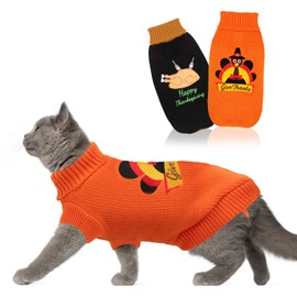 HUMLANJ 2 Packs Knitted Cat Sweater Thanksgiving Turtleneck Turkey Kitty Sweater Kitten Pet Cat Sweaters for Cats Only Warm Pullover Knitwear