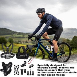 Action Camera Accessories Kit, Cam Accessories Chin Brace Chest Strap Phone Clip, Action Camera Bracket Kit Professional for Riding Daily Life