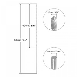 TOP-VIGOR 2Pcs 1.5mm Dia Extra Long Twist Drill Bits, 160mm Length High Speed Steel Extended Spiral Drill Bit, Straight Shank Twist Drill Bit Tool for Wood Metal Aluminum Plastic