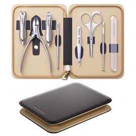 MR.GREEN 8-in-1 Manicure & Pedicure Set – Professional German Stainless Steel Nail Clippers Grooming Kit with Splash-Proof Nail Clipper & Leather Travel Case (Chestnut Brown)