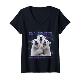 Womens Senioritis Polar Bears Class Of 2025 Seniors Graduation V-Neck T-Shirt