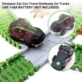 Dinosaur Track Toys for 3 4 5 6 7 Year Old Boys Girls, 250 PCS Flexible Dinosaur Race Track Set with Light-Up Dinosaur Cars, DIY Toy Car Track, Birthday Gifts