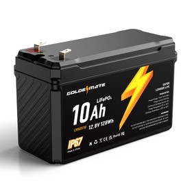 GOLDENMATE 12V 10Ah LiFePO4 Lithium Battery, 5000+ Deep Cycles, IP67 Waterproof Lithium Iron Phosphate Battery, Built-in BMS, Ideal for Power Wheels, Solar, Marine, Fish Finder, Ride-on Toy, Camping