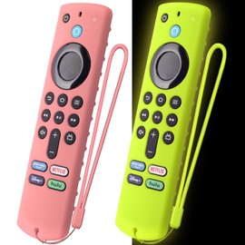 2 Pack Silicone Cover for Stick TV 4K Max Remote Control, Anti Slide Remote Case Cover for Stick TV 4K Protective Sleeve with Lanyard(Pink+Glow Green)