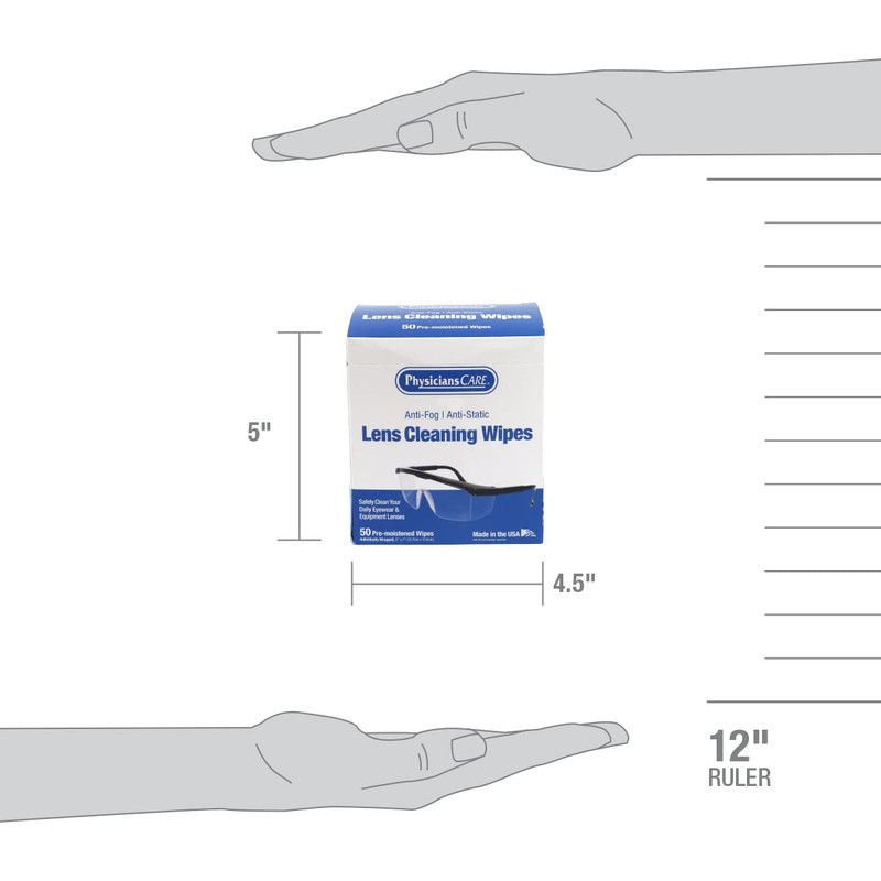 PhysiciansCare Pre-Moistened Anti-Fog, Anti-Static Lens Wipes for Eyeglasses, 50 Count