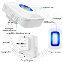 Fosmon Motion Sensor Alarm Bell, Continuity Detector Wireless PIR Motion Sensor Indoor Door Alarm, 52 Melodies Wireless Infrared Shop Bell Alarm System & LED Display for Indoors, Garage, Shops