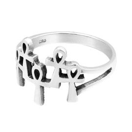 AeraVida Unique Row of Linked Egyptian Ankh Symbols.925 Sterling Silver Ring (7)