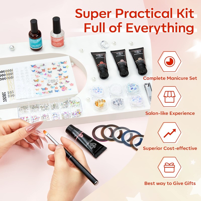 Modelones Poly Nail Gel Kit with 48W U V/LED Lamp