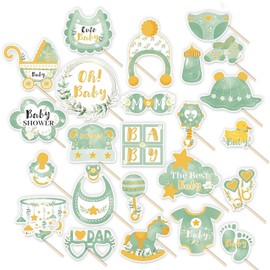 25 PCS Green Baby Shower Party Photo Booth Props Greenery Green Baby Shower Party Photo Props Accessories for birthday celebration