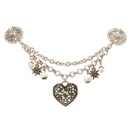 Alpenflüstern Dirndl Pin Charivari Flower Heart – High Quality Women's Costume Jewellery with Pearls and Flower Heart, Dirndl Necklace for Traditional Costume, Antique Silver-Coloured DCH042, Metal