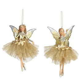 Goodwill: Flower Fairy Tulle Resin and Fabric Lace Petal Fairy Champagne Gold 14 Centimeter Christmas Ornament - Set of 2