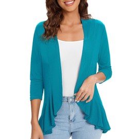 Urban CoCo Women's 3/4 Sleeve Casual Cardigans for Women Trendy Open Front Lightweight Cover Ups?(Teal, L)