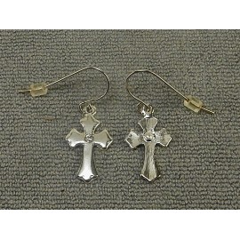 Unbranded Vintage Silver Tone Cross Dangle Earrings, Rhinestone, New Old Stock, #4213