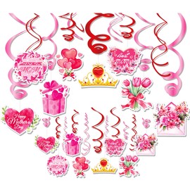 Kristin Paradise 30Ct Happy Mother's Day Hanging Swirl Decorations, Best Mom Party Supplies, I Love You Mom Theme Decor